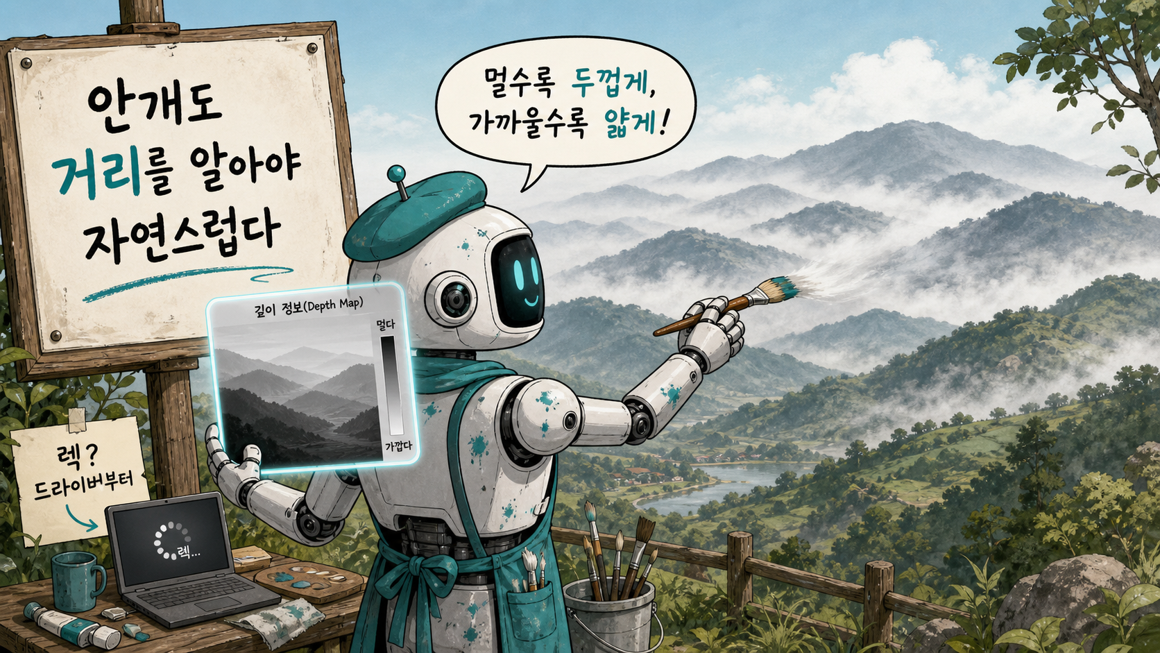 안개도 거리를 알아야 자연스럽다 — 깊이 맵을 읽어 먼 산엔 짙게, 가까운 곳엔 옅게
