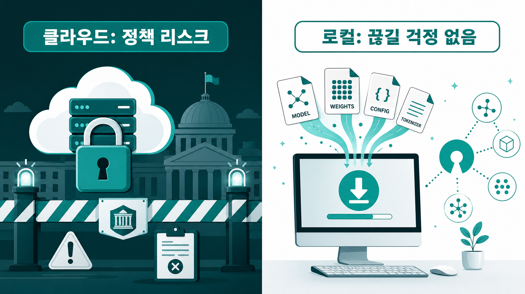중앙화된 클라우드는 '정책 리스크', 직접 내려받는 로컬 가중치는 '끊길 걱정 없음' — 이 사건이 부각한 대비