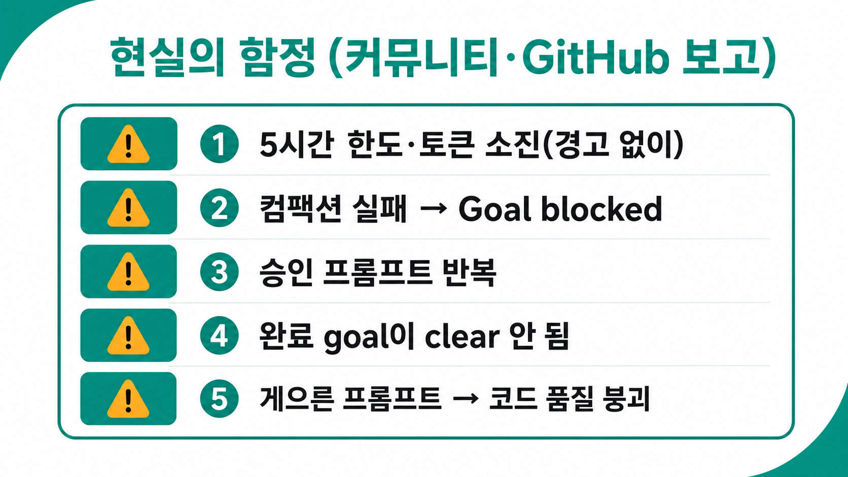 커뮤니티·GitHub가 보고한 현실의 함정 다섯 가지