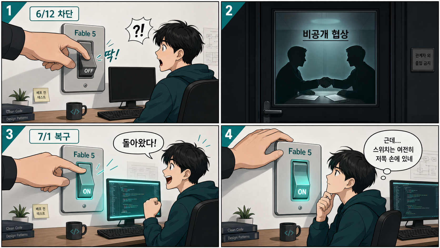 차단 18일 — 꺼짐, 협상, 다시 켜짐, 그리고 남은 질문: 4컷